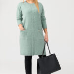 Sweter tunika dla puszystych z kieszeniami miętowy 44-50