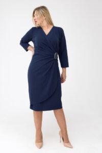Granatowa sukienka kopertowa midi plus size z marszczeniem 44-54