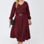 bordowa sukienka midi dla kobiet plus size