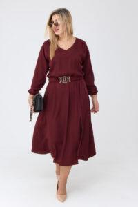 bordowa sukienka midi dla kobiet plus size