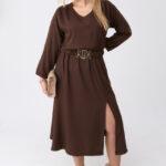 brązowa sukienka midi dla kobiet plus size