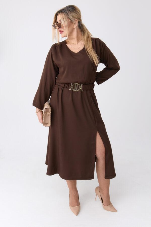 brązowa sukienka midi dla kobiet plus size