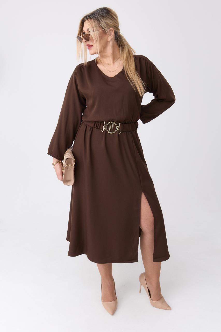 brązowa sukienka midi dla kobiet plus size