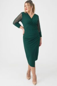 Sukienka kopertowa na wesele PLUS SIZE butelkowa zieleń 42-52