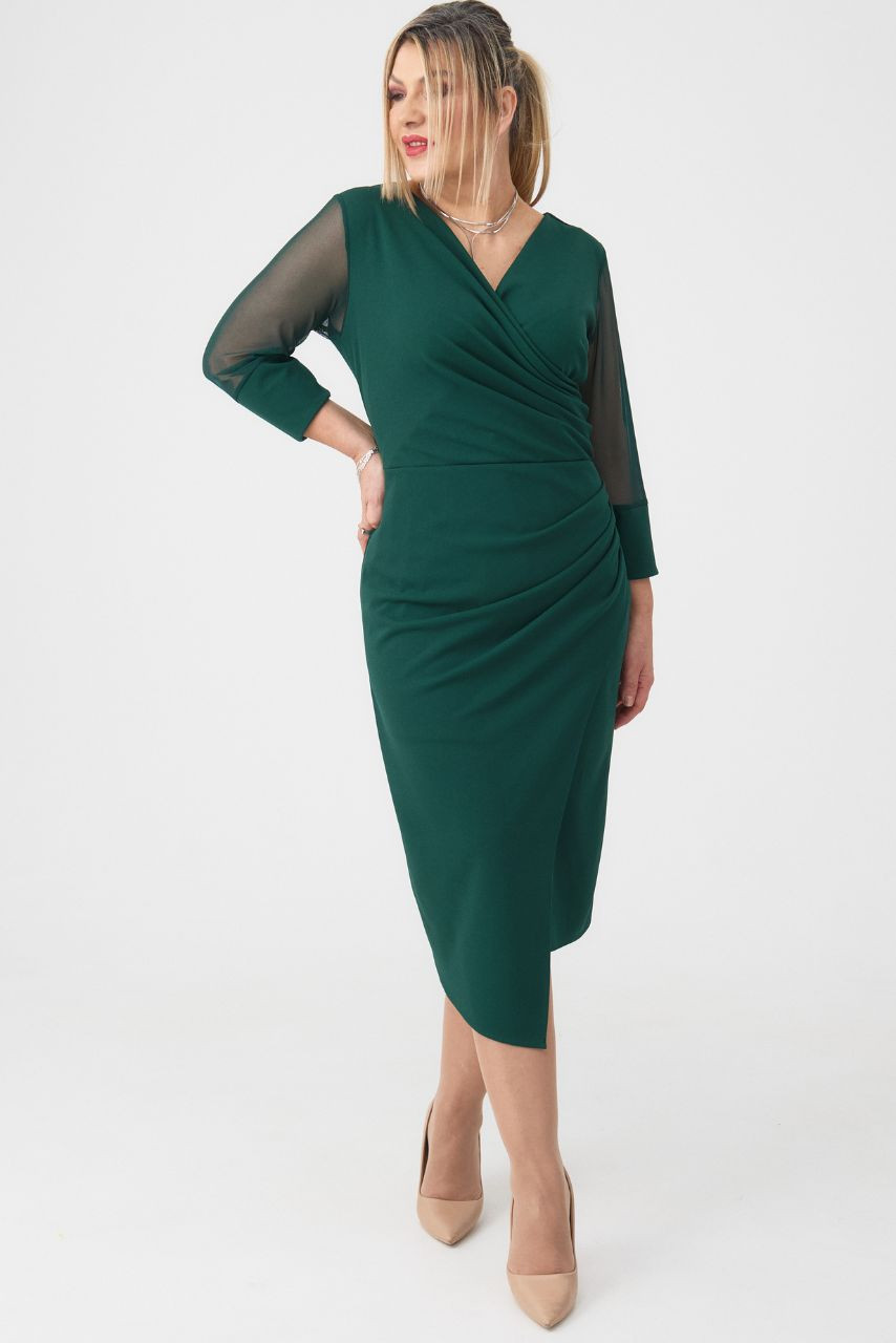Sukienka kopertowa na wesele PLUS SIZE butelkowa zieleń 42-52