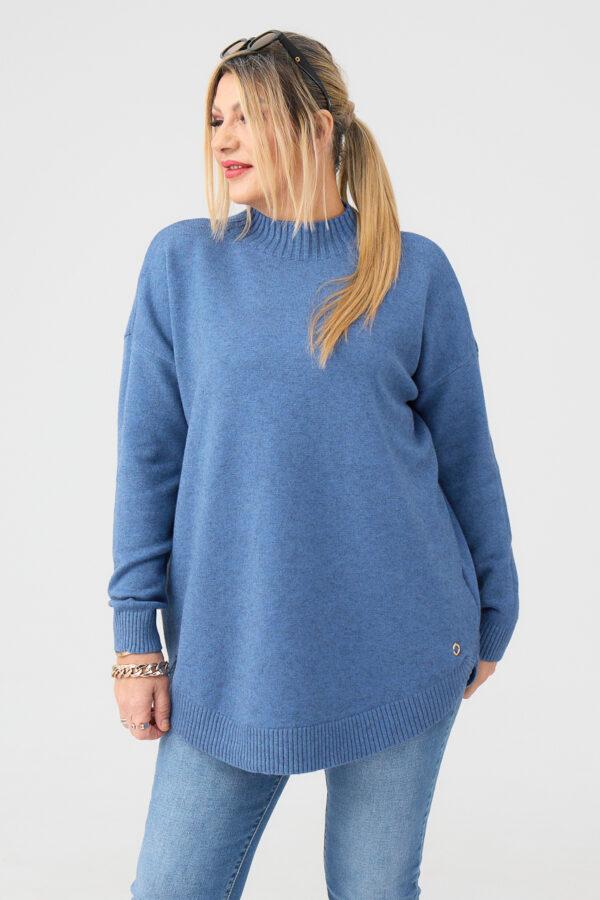 Niebieski sweter półgolf damski duże rozmiary 44-50