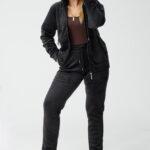 Dres damski komplet welurowy plus size czarny 40-46