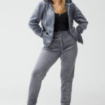 Dres damski komplet welurowy plus size szary 40-46