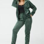 Dres damski komplet welurowy plus size zielony 40-46