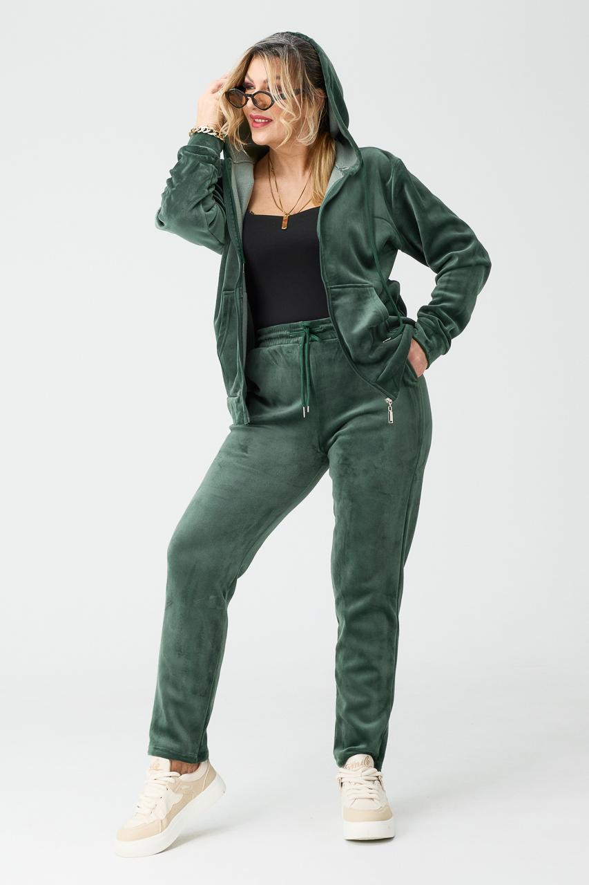 Dres damski komplet welurowy plus size zielony 40-46