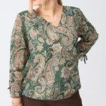 Zielono-beżowa elegancka bluzka szyfonowa plus size 44-52