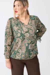 Zielono-beżowa elegancka bluzka szyfonowa plus size 44-52