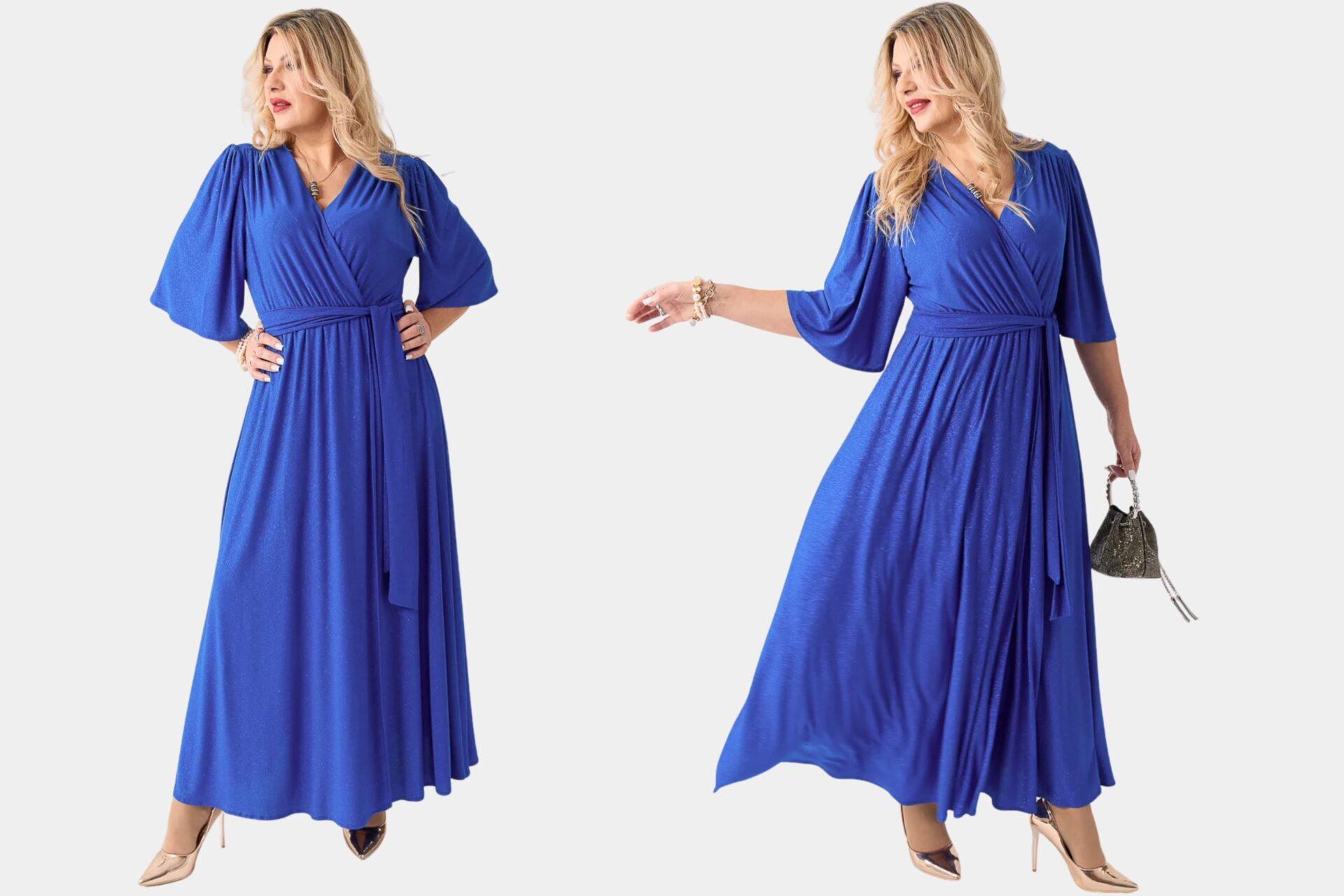 sukienka wieczorowa plus size w kolorze chabrowym