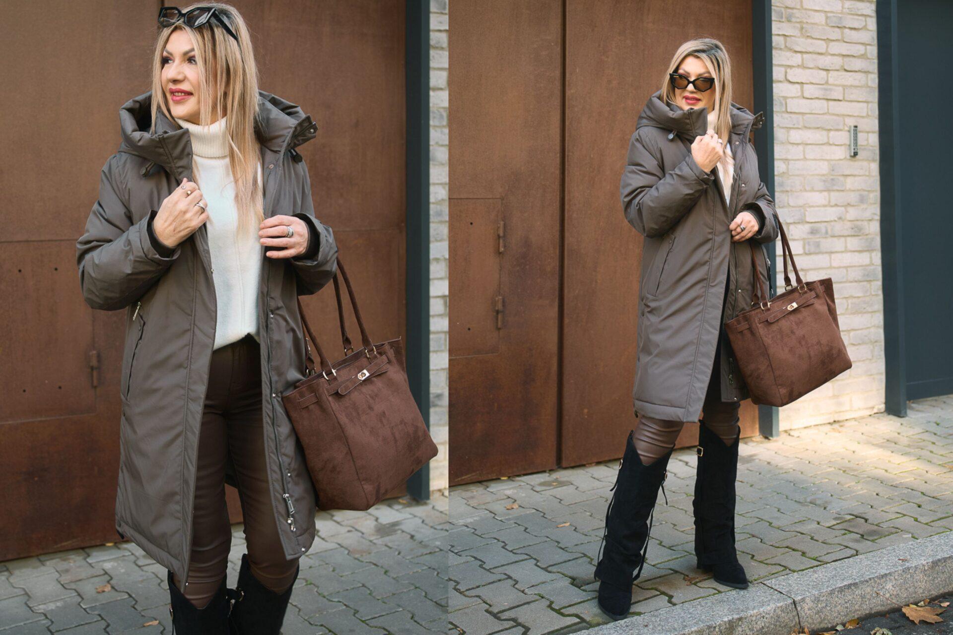 parka zimowa plus size w kolorze khaki