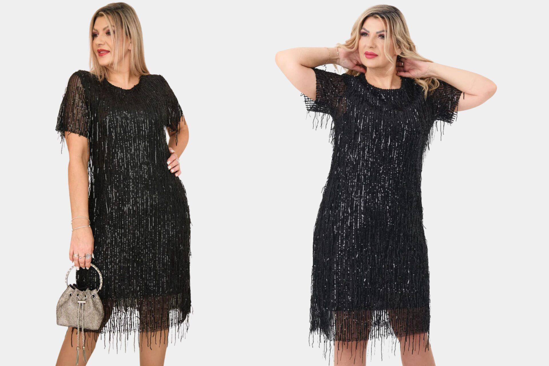 cekinowa sukienka plus size czarna