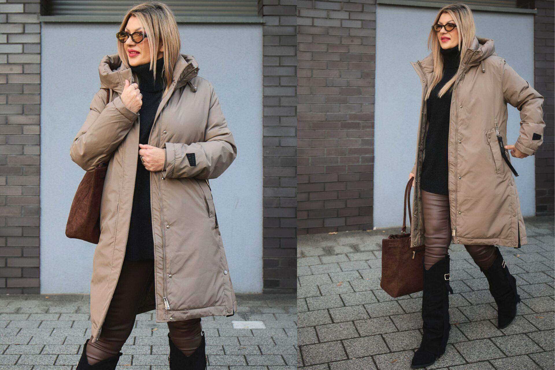 parka zimowa damska plus size beżowa