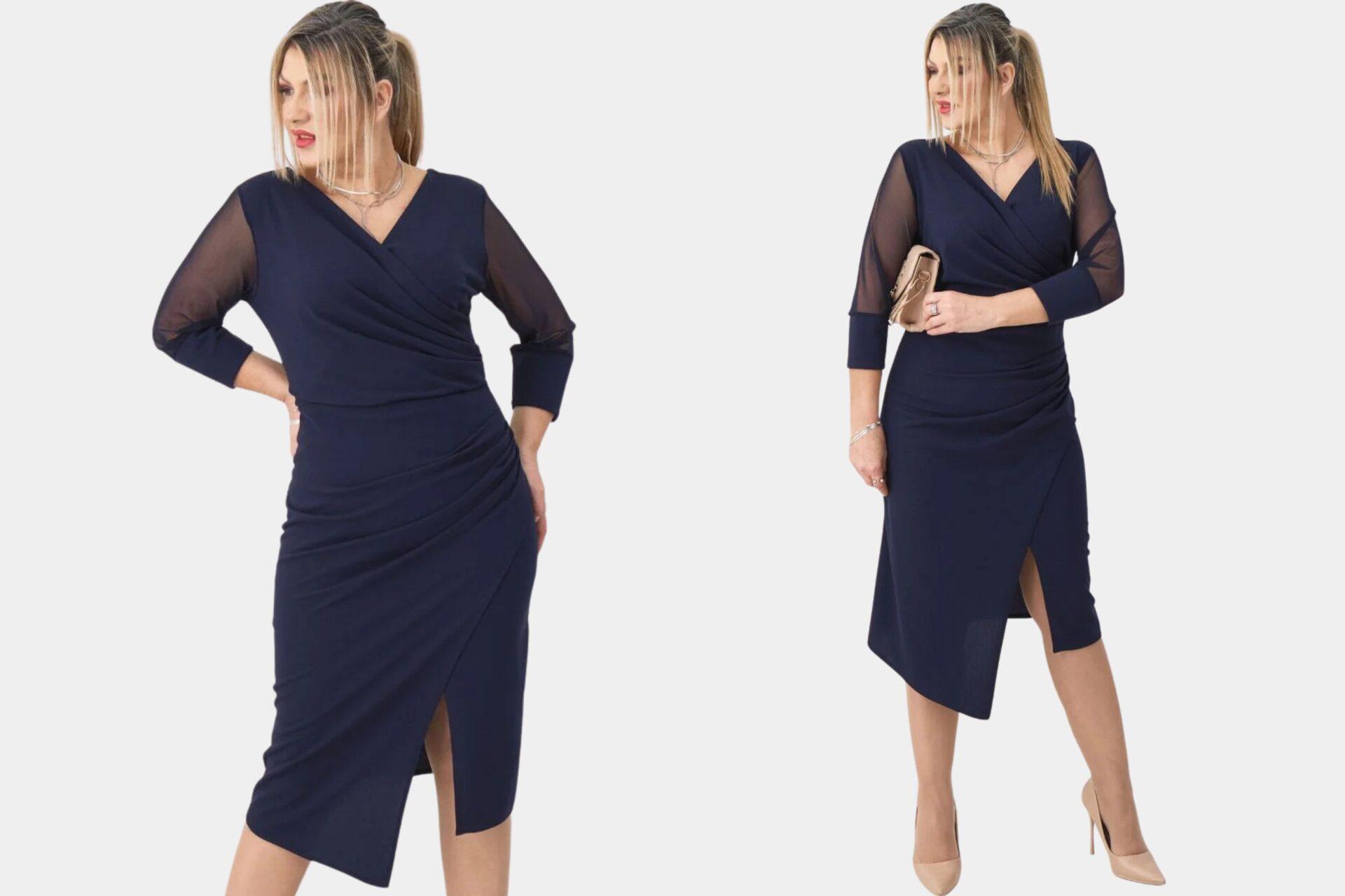sukienka kopertowa plus size granatowa