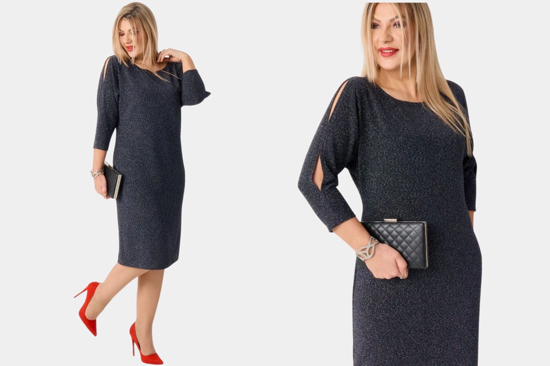błyszcząca sukienka plus size granatowa
