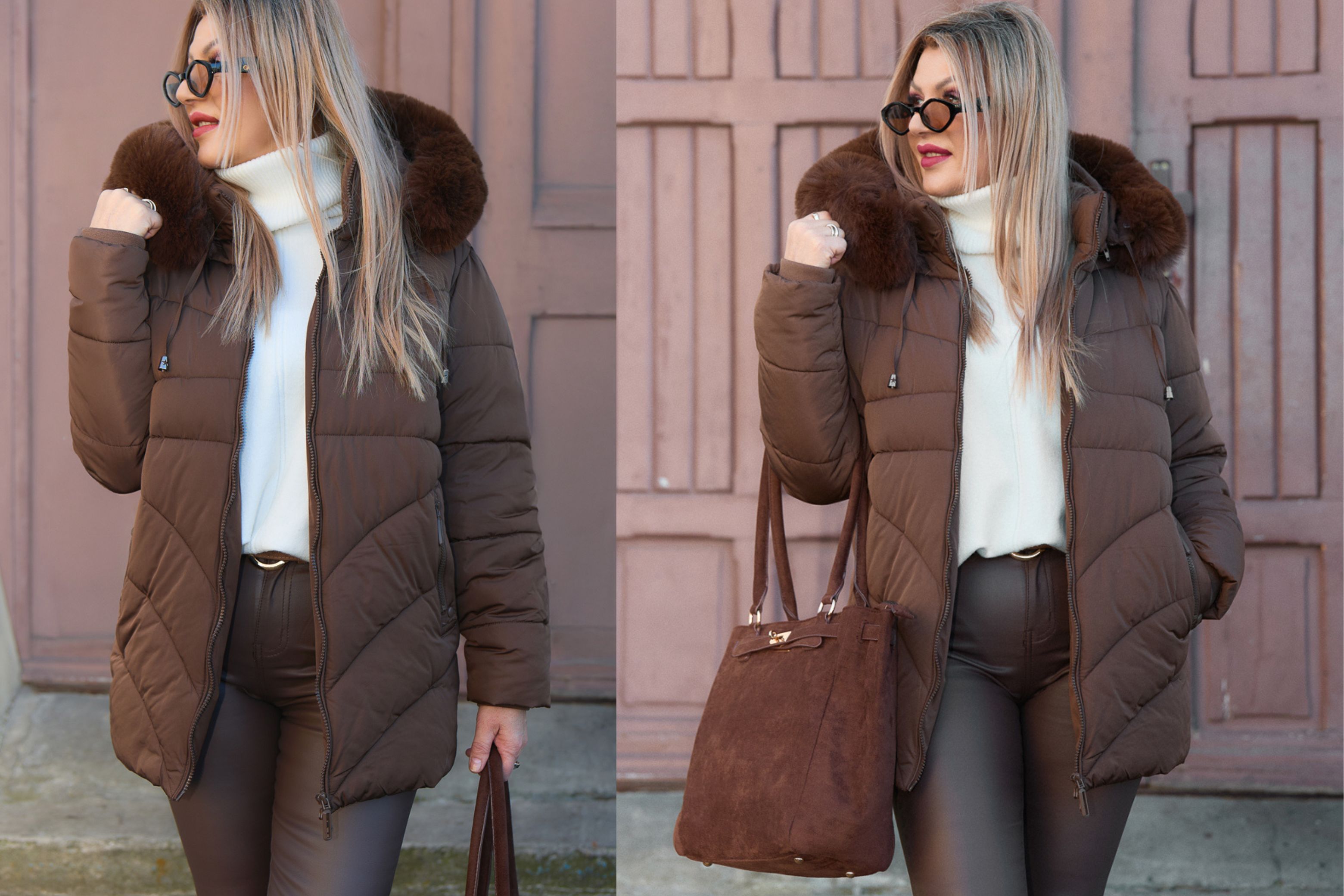 kurtka xxl damska na zimę czekoladowa