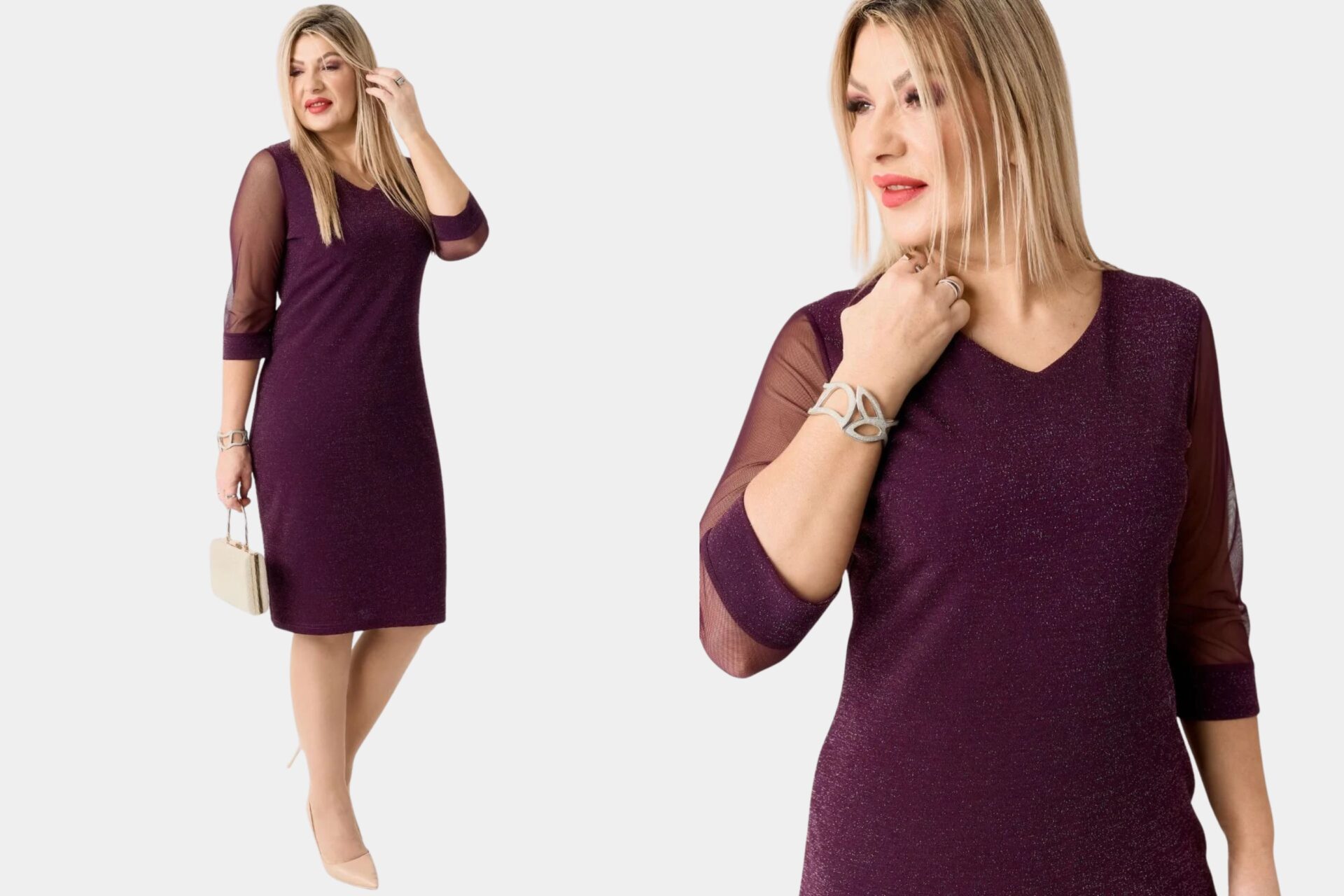 sukienka elegancka plus size fioletowa