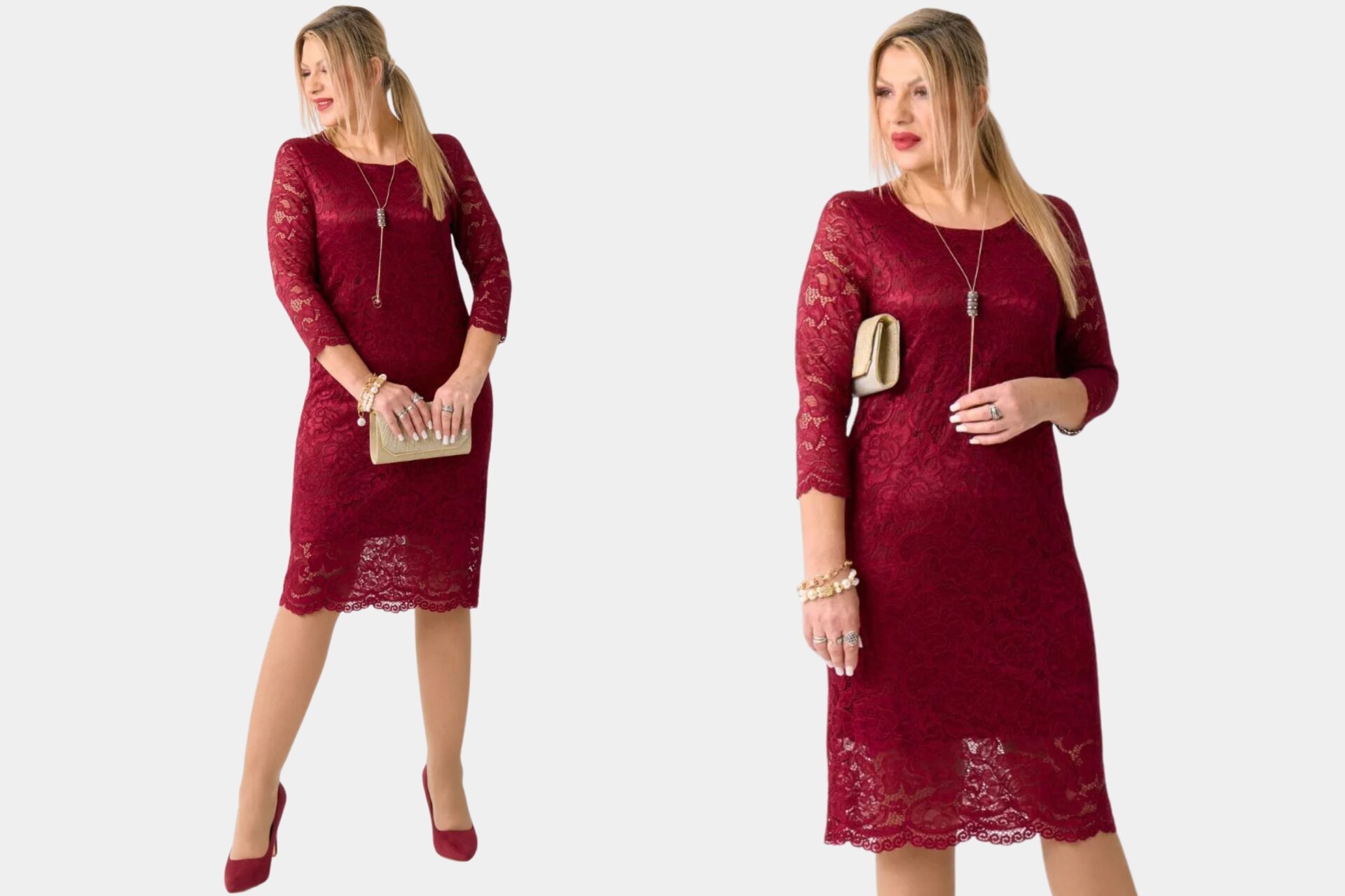 koronkowa sukienka plus size bordowa