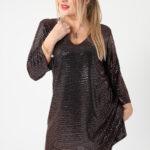 Elegancka tunika cekinowa plus size błyszcząca brązowa 44-52