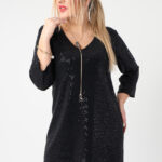 Elegancka tunika cekinowa plus size błyszcząca czarna 44-52