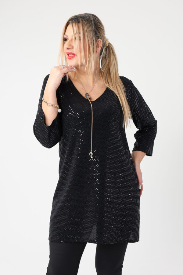 Elegancka tunika cekinowa plus size błyszcząca czarna 44-52