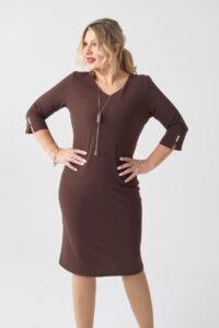 Sukienka z dekoltem PLUS SIZE brązowa 44-54