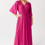 Błyszcząca wieczorowa sukienka plus size maxi różowa 44-52