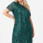 Cekinowa sukienka midi zielona