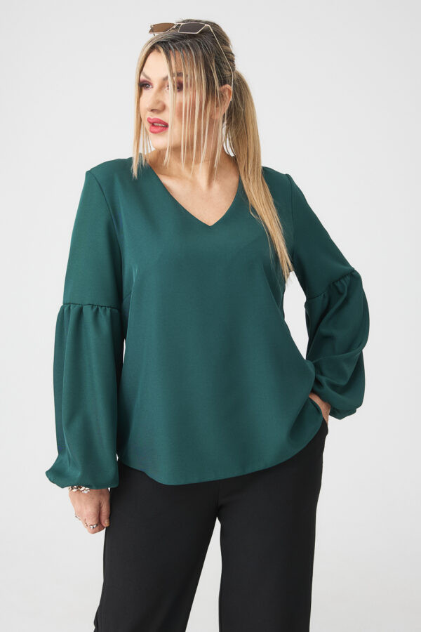 Elegancka bluzka z bufiastymi rękawami PLUS SIZE zielona 44-52
