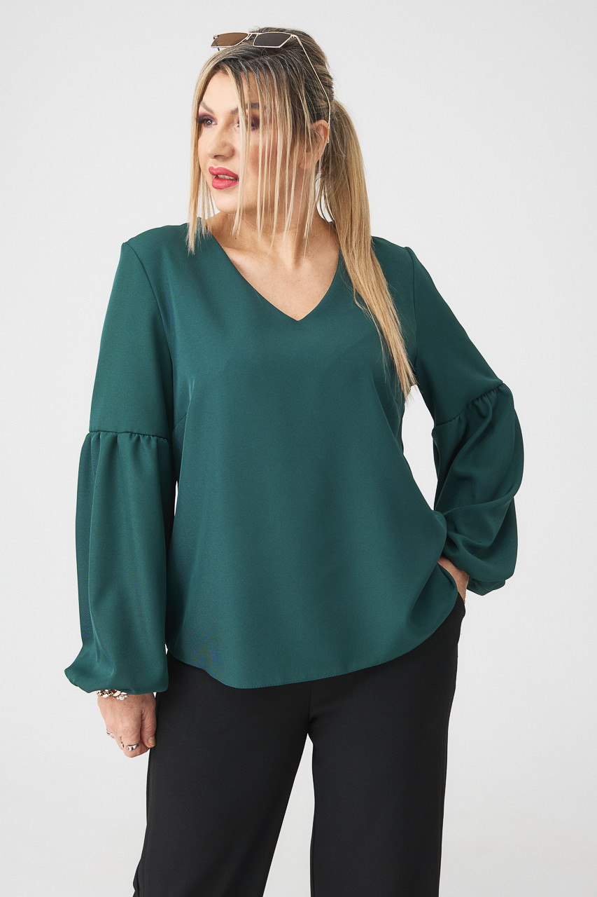 Elegancka bluzka z bufiastymi rękawami PLUS SIZE zielona 44-52