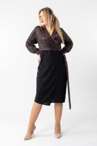 Elegancka sukienka plus size z cekinami – brązowa sukienka wieczorowa XXL