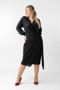 Elegancka sukienka plus size z cekinami – czarna sukienka wieczorowa XXL