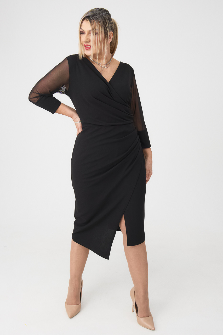 Sukienka kopertowa na wesele PLUS SIZE czarna 42-52