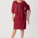 Sukienka połyskująca PLUS SIZE z szyfonową narzutką bordowa 44-52