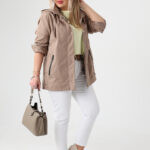 Lekka kurtka przejściowa damska duże rozmiary brązowa 42-52