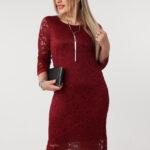 Sukienka koronkowa PLUS SIZE bordowa 44-54