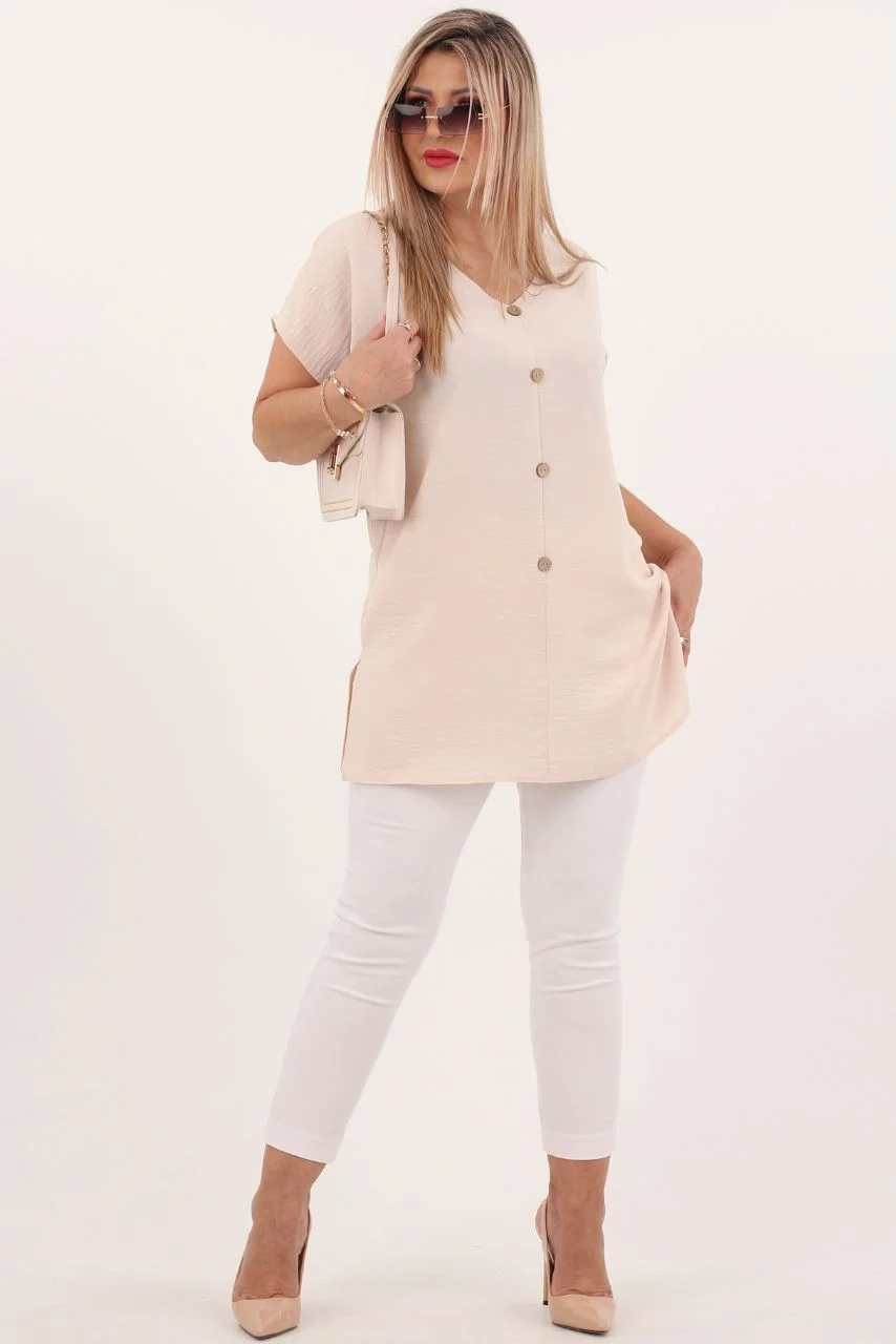 Beżowa bluzka letnia plus size tunika