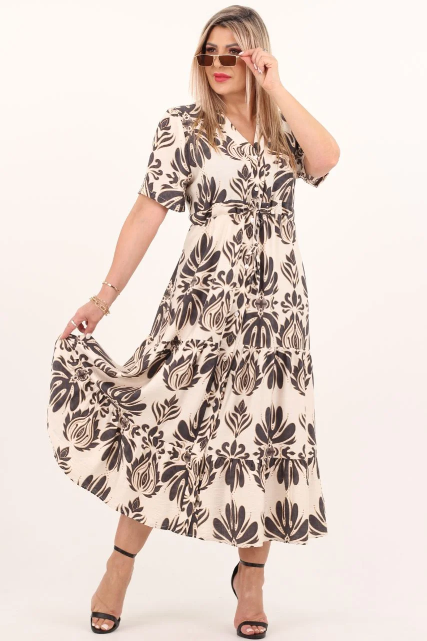 Czarna bawełniana sukienka letnia plus size z guzikami