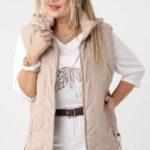 Beżowy bezrękawnik damski duże rozmiary – pikowana kamizelka XXL