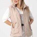 Beżowy bezrękawnik damski duże rozmiary – pikowana kamizelka XXL