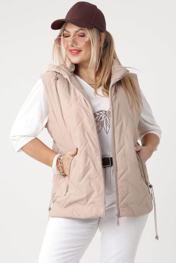 Beżowy bezrękawnik damski duże rozmiary – pikowana kamizelka XXL
