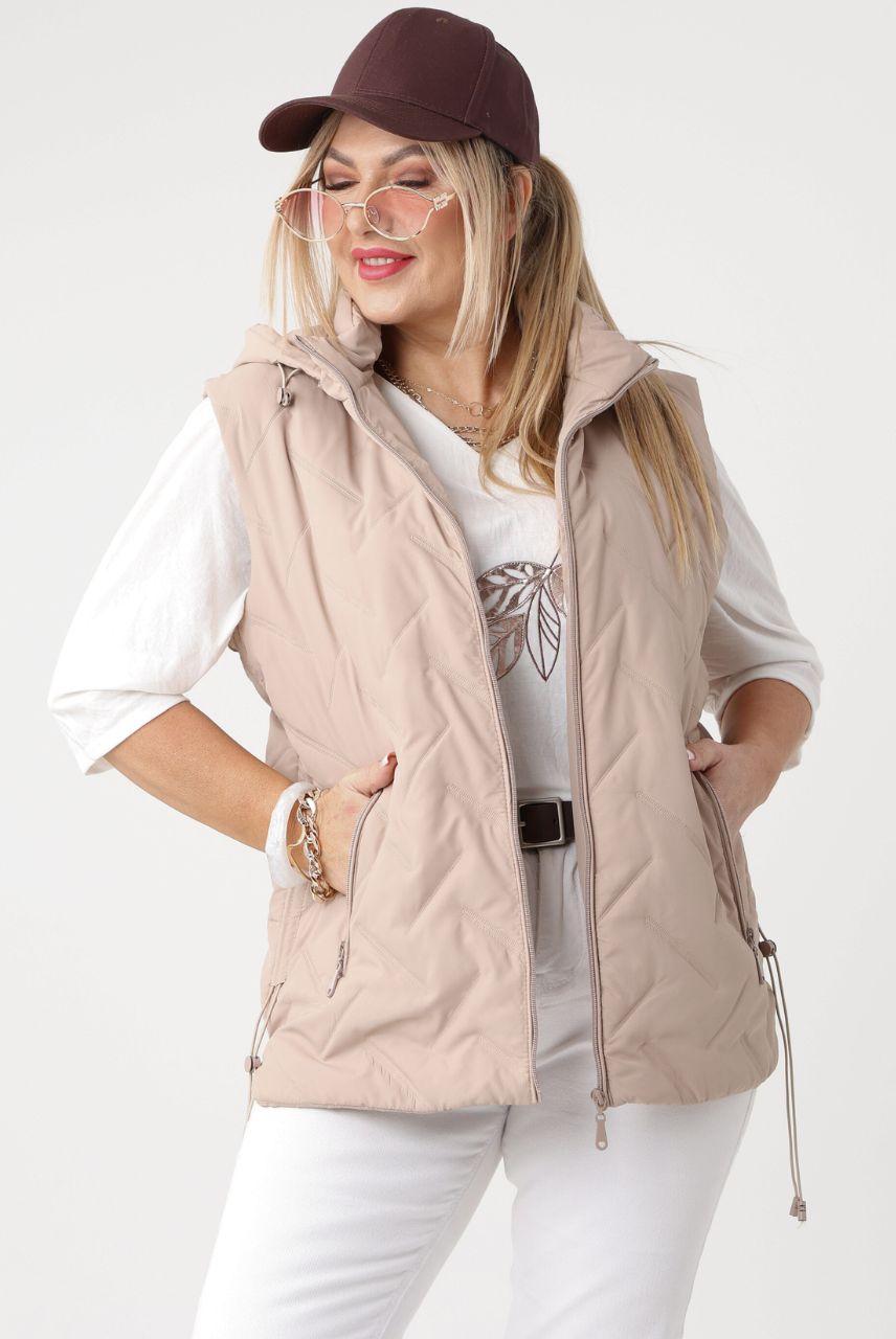 Beżowy bezrękawnik damski duże rozmiary – pikowana kamizelka XXL