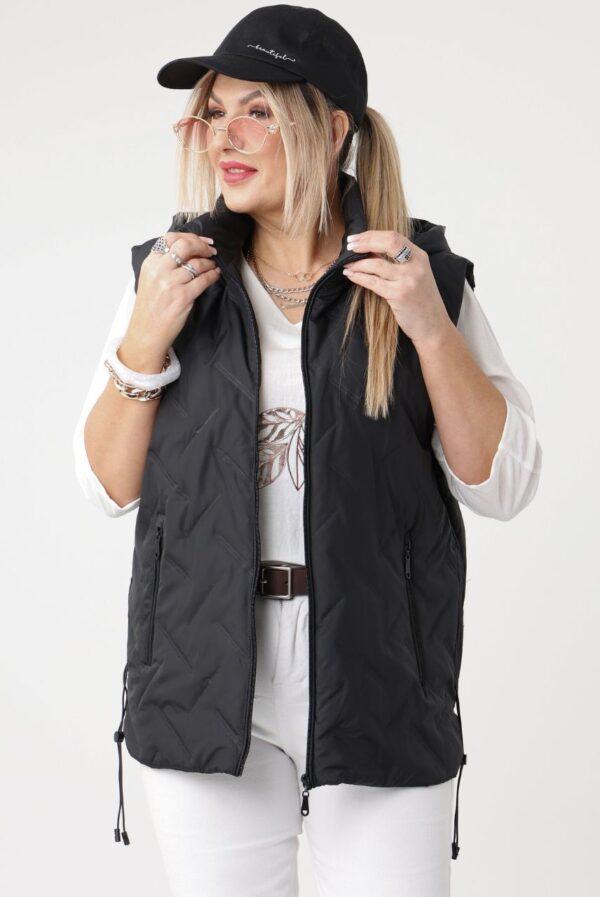 czarny bezrękawnik damski duże rozmiary – pikowana kamizelka XXL