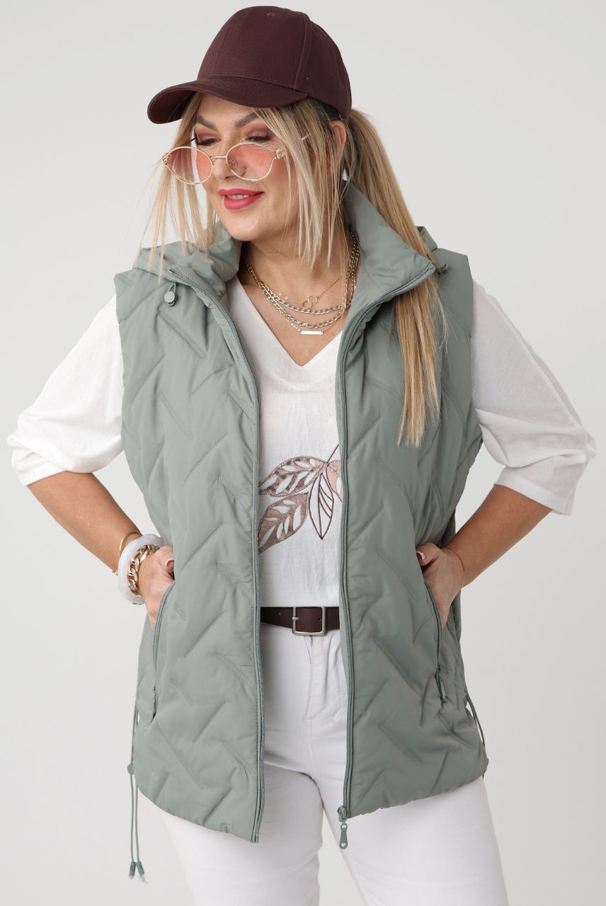 bezrękawnik damski duże rozmiary – pikowana kamizelka XXL w kolorze khaki