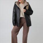Czarna kurtka damska przejściowa plus size z odpinanym kapturem 42-50