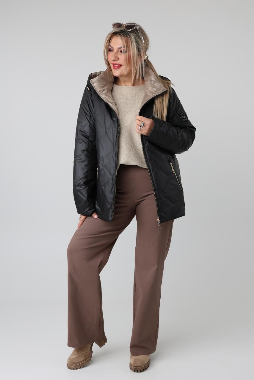 Czarna kurtka damska przejściowa plus size z odpinanym kapturem 42-50