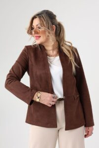 Brązowy elegancki żakiet damski duże rozmiary zamszowy 44-54